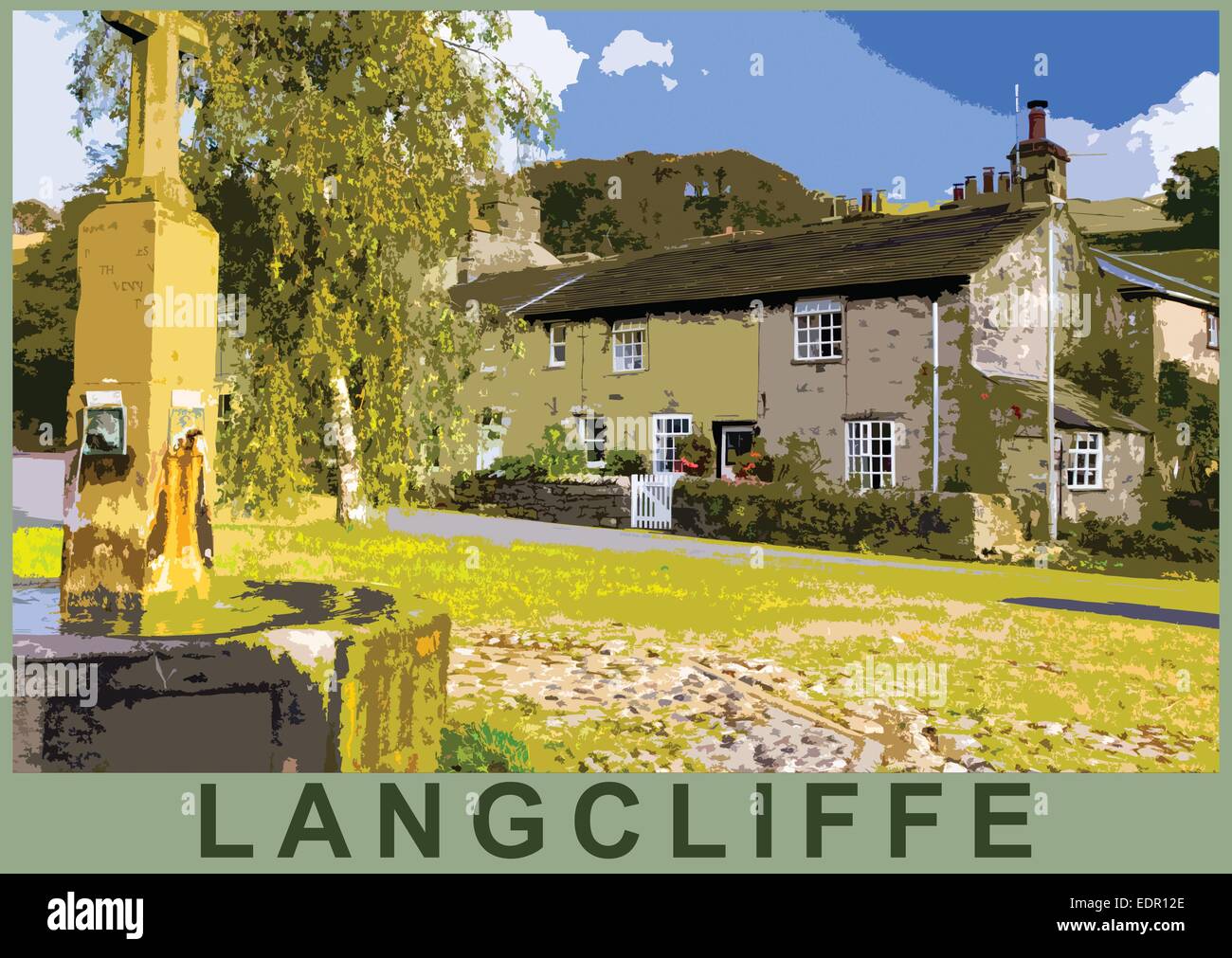 Ein Plakat Stil Darstellung der Langcliffe in der Nähe von Settle, Yorkshire Dales National Park, North Yorkshire, England, UK Stockfoto