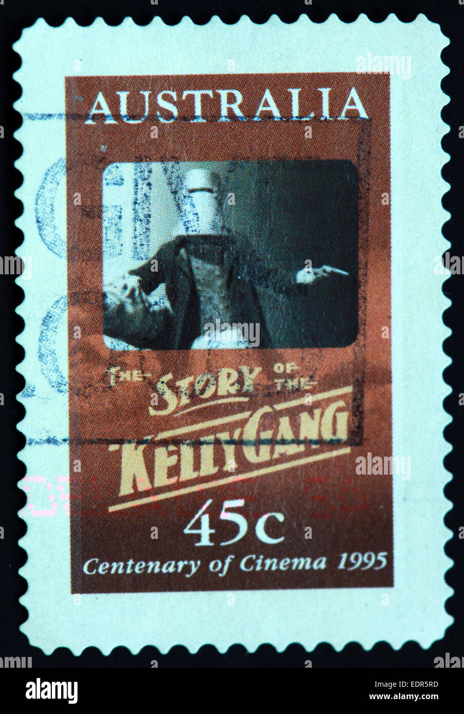 Verwendet und Poststempel Australien / Austrailian Stempel 45c Geschichte der Kelly-Bande-1995 Hundertjahrfeier des Kinos Stockfoto