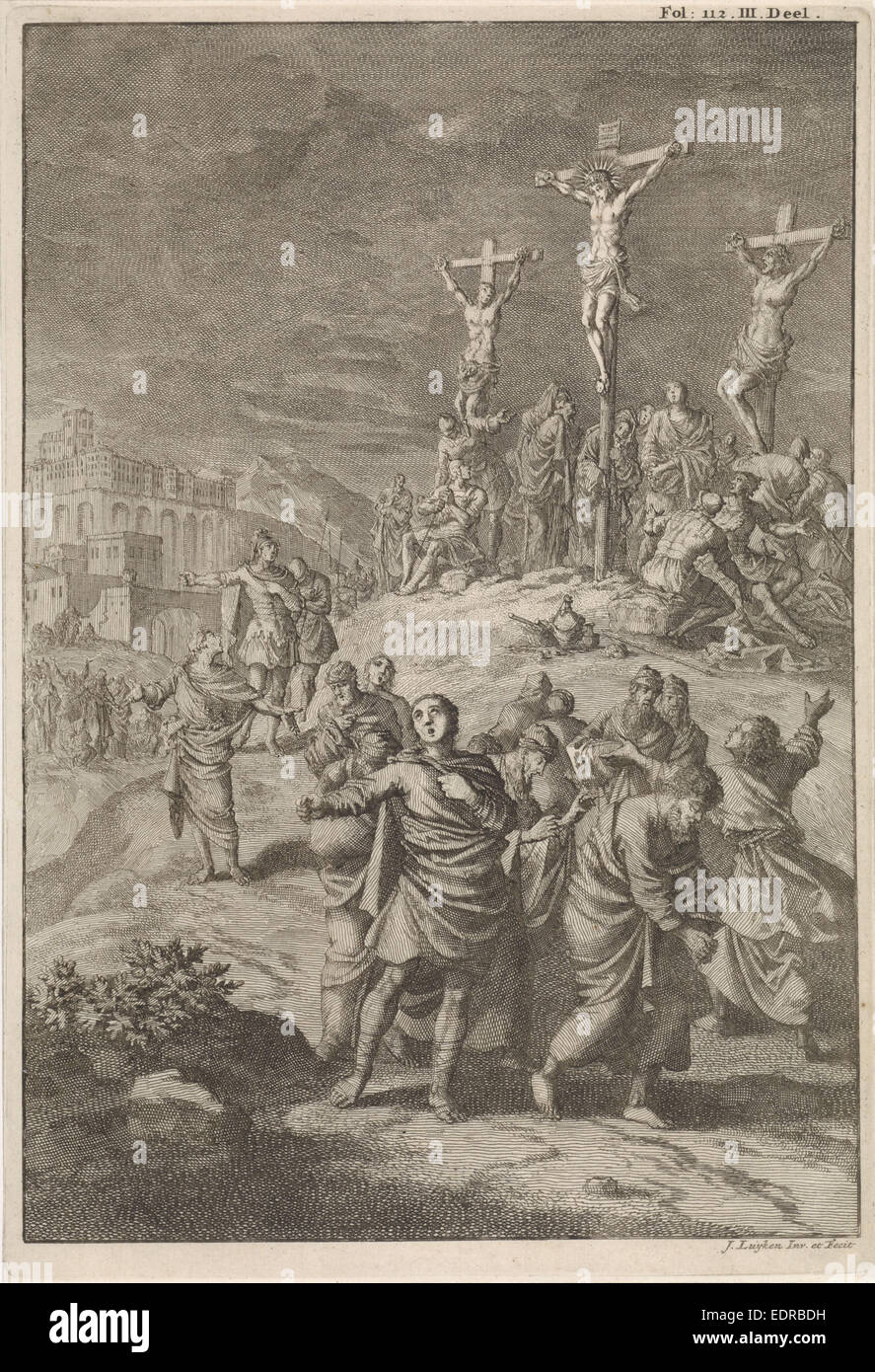 Sonnenfinsternis über den Tod Christi, Jan Luyken, Willem Broedelet, 1700 Stockfoto
