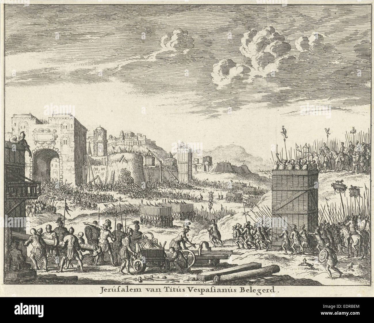 Jerusalem belagert durch Titus (Variante A), Jan Luyken, Willem Goeree, 1682 Stockfoto