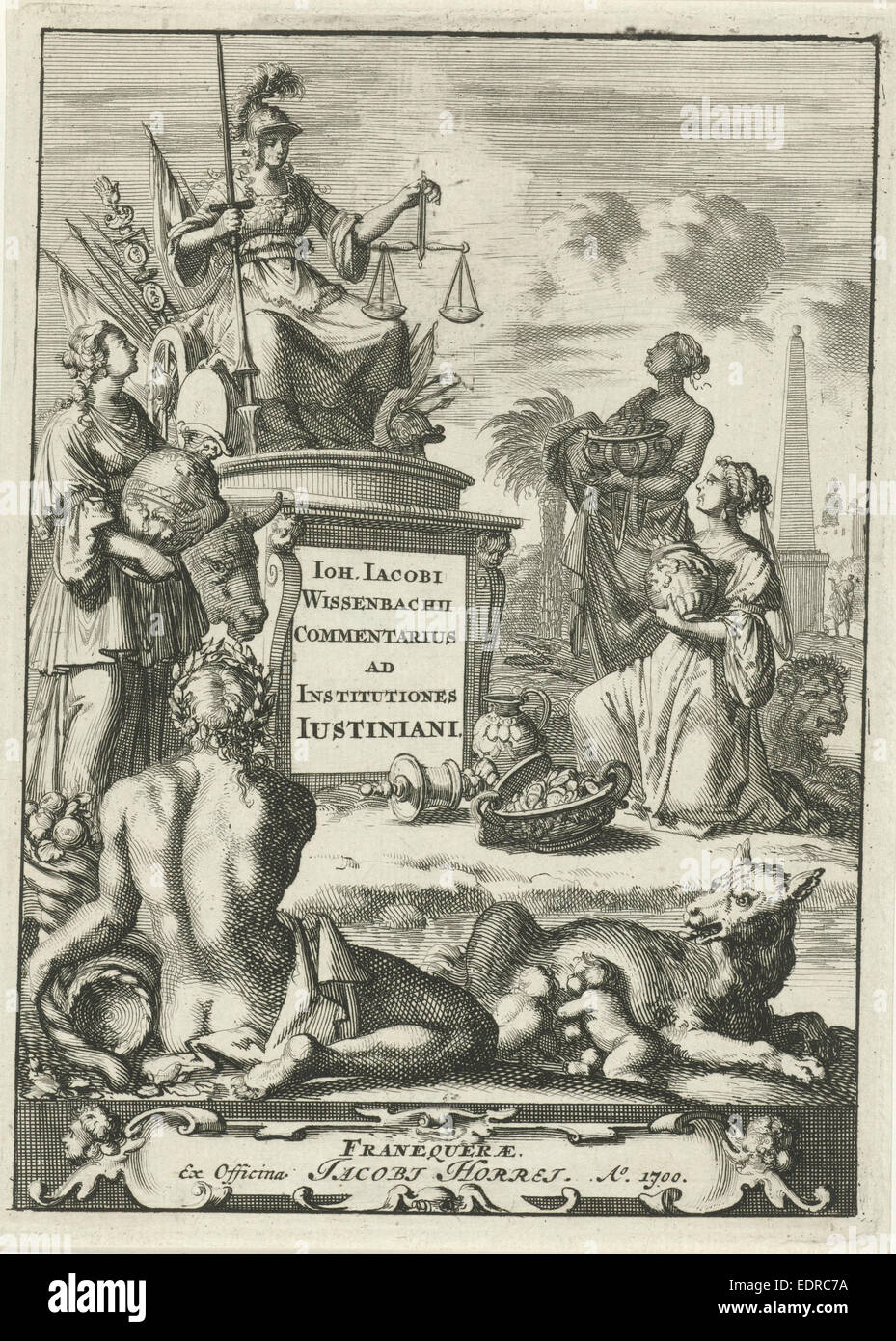 Rom umgeben von Europa, Afrika und Asien, Afrika En Azië, Jan Luyken, Niederländisch, 1649-1712, Jacobus Horreus Stockfoto