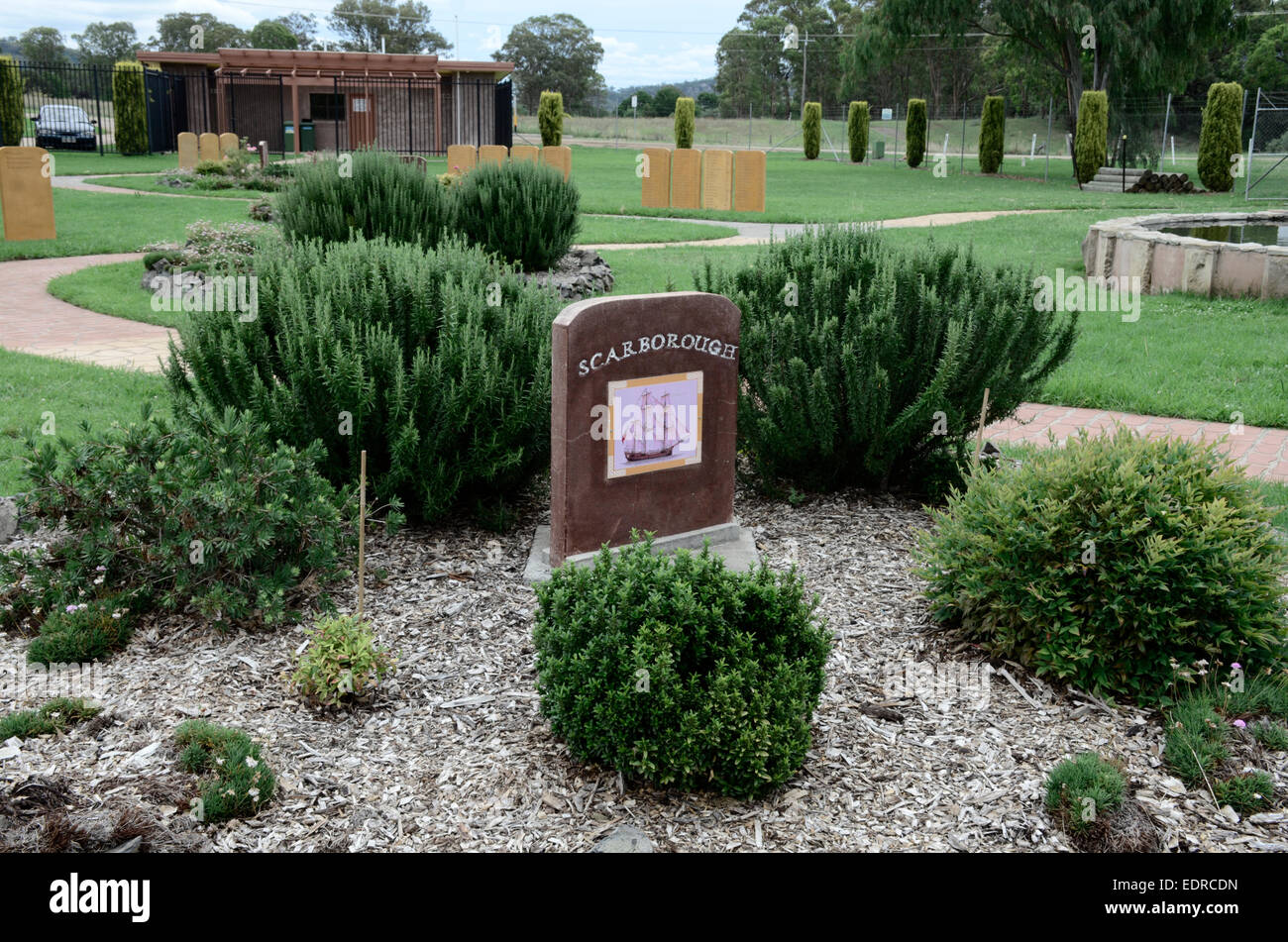 Erste Flotte Australien 1788 Memorial Gardens bei Wallabadah NSW. Sträfling Transport Scarborough Stockfoto