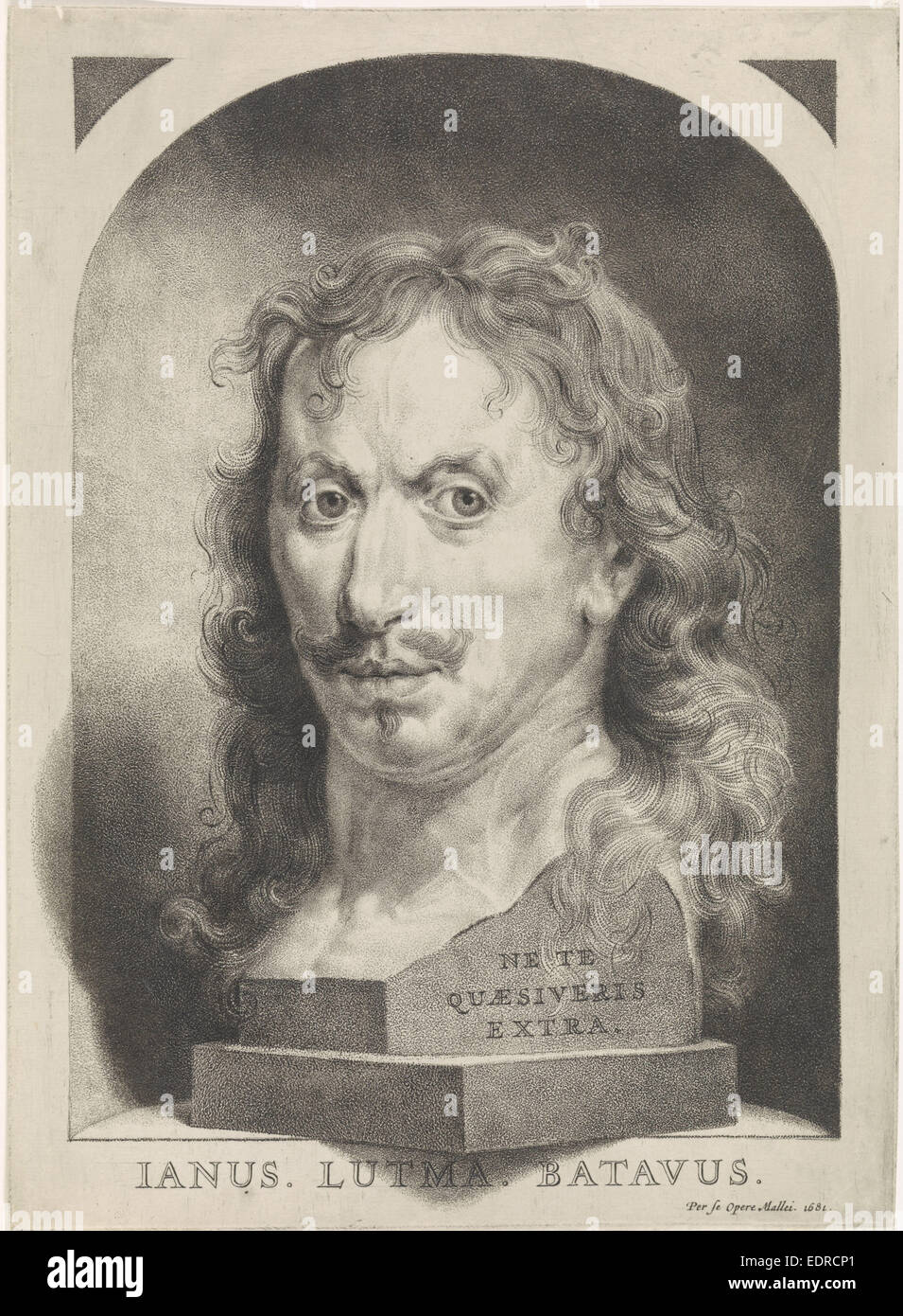 Selbstporträt von John Lutma Young in einer Nische, Johannes Lutma (II), 1681 Stockfoto