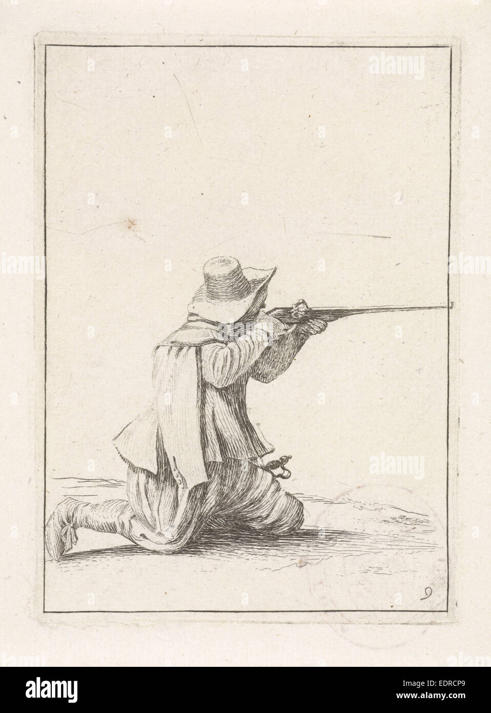 Kniender Soldat, seine Büchse anlegen, Dirk Maas, Philips Wouwerman, 1619-1668 Stockfoto