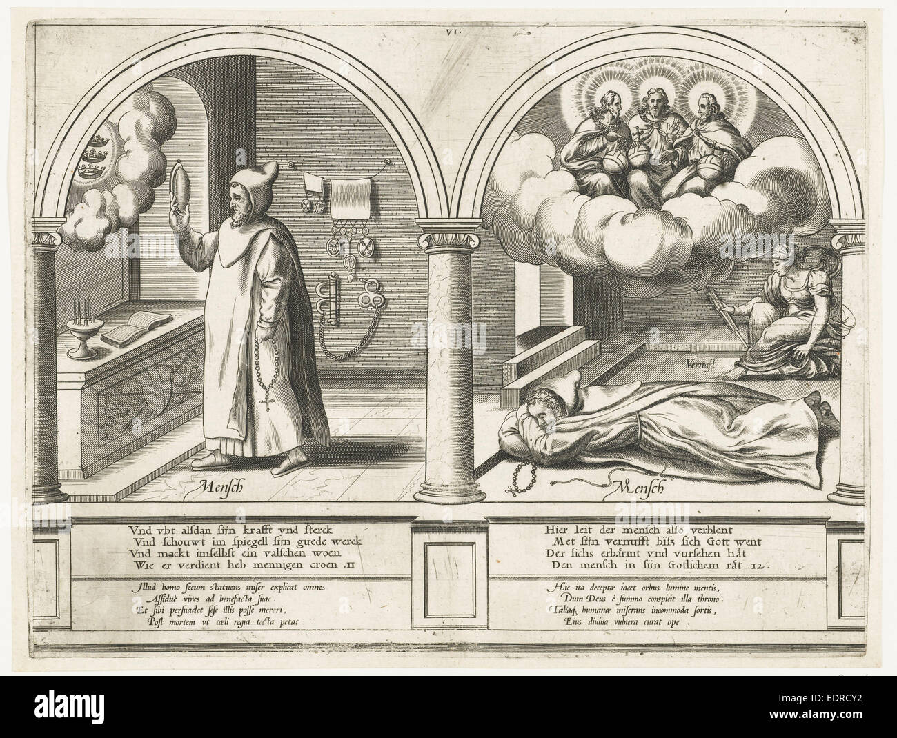Mensch sich selbst bewundert und ist blind für die Dreifaltigkeit, Frans Huys, Gerard P. Groenning, 1546-1562 Stockfoto