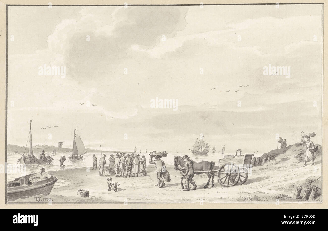 Flussmündung mit Fischmarkt am Strand, Tako Hajo Jelgersma, 1773 Stockfoto