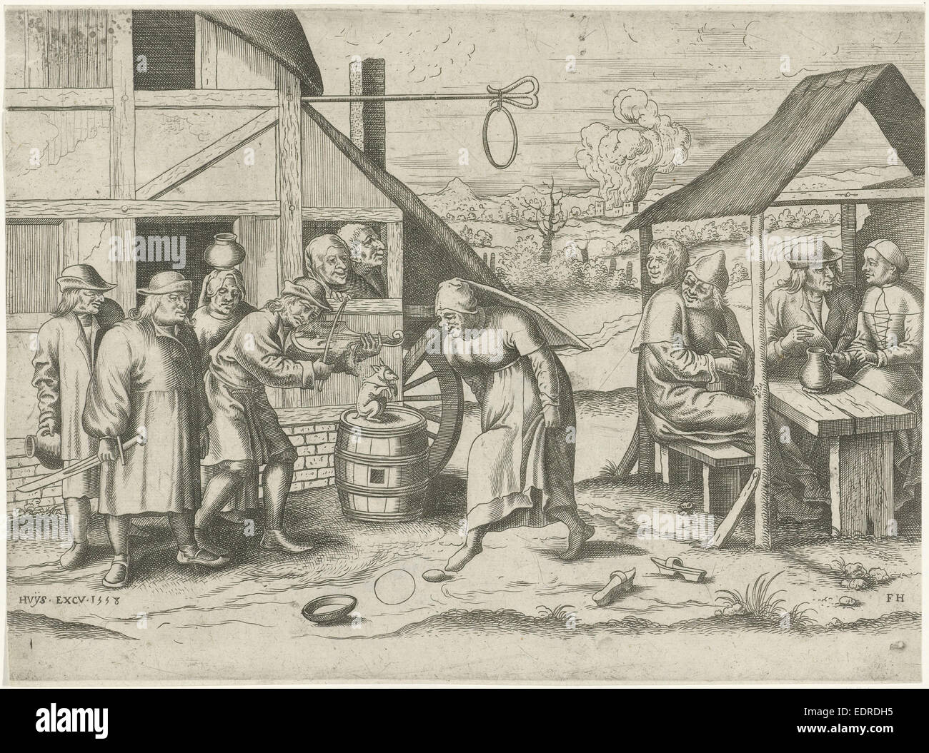 Bauer tanzt Eierschalen, Frans Huys, Cornelis Massijs, 1558 Stockfoto