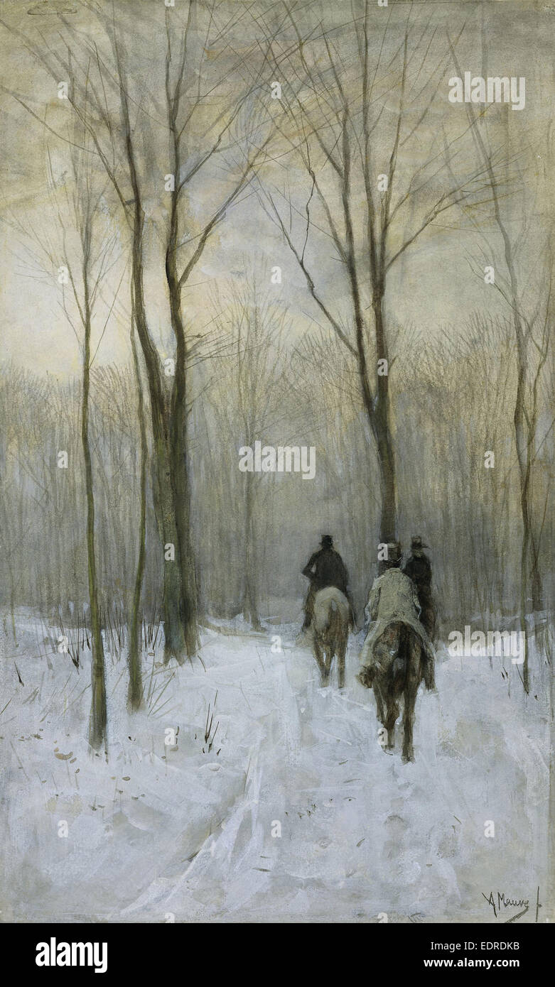 Fahrer im Schnee in den Haagse Bos, den Haag, Niederlande, Anton Mauve, 1880 Stockfoto