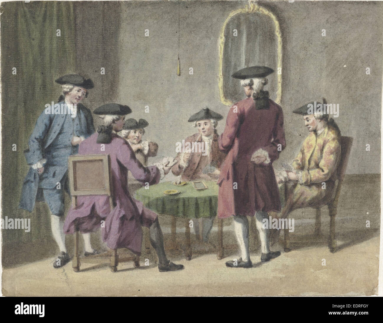 Kartenspiel Männer im Inneren, Pieter Louw, 1735-1800 Stockfoto