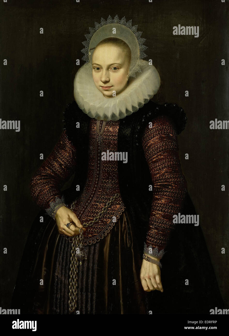 Porträt von Brechtje Overrijn van Schoterbosch, Cornelis van der Voort, 1614 Stockfoto