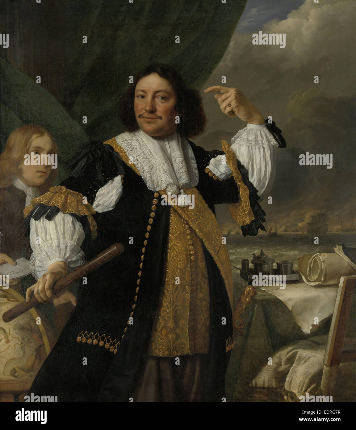 Porträt von Aert van Nes (1626-1693), Vizeadmiral, Bartholomeus van der Helst, Ludolf Bakhuysen, 1668 Stockfoto