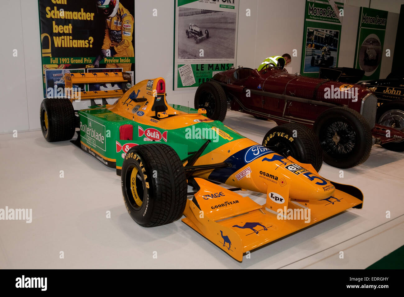 Schumachers 1993 Benetton B193 Show bei der London Classic Car Show in Excel Stockfoto