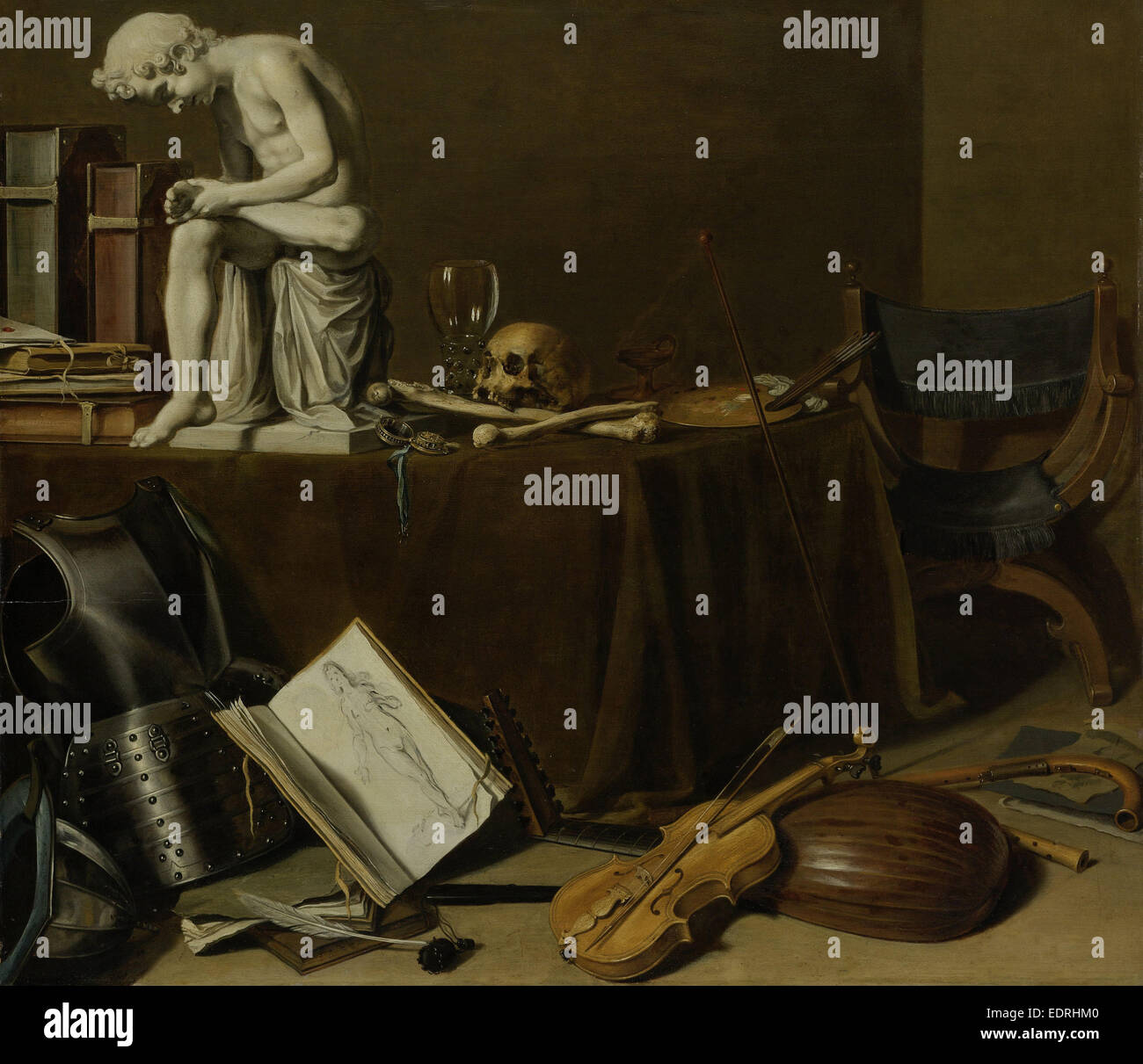 Pieter Claesz Vanitas Stillleben Vanitas-Stillleben mit Spinario, Pieter Claesz., 1628 Stockfotografie
