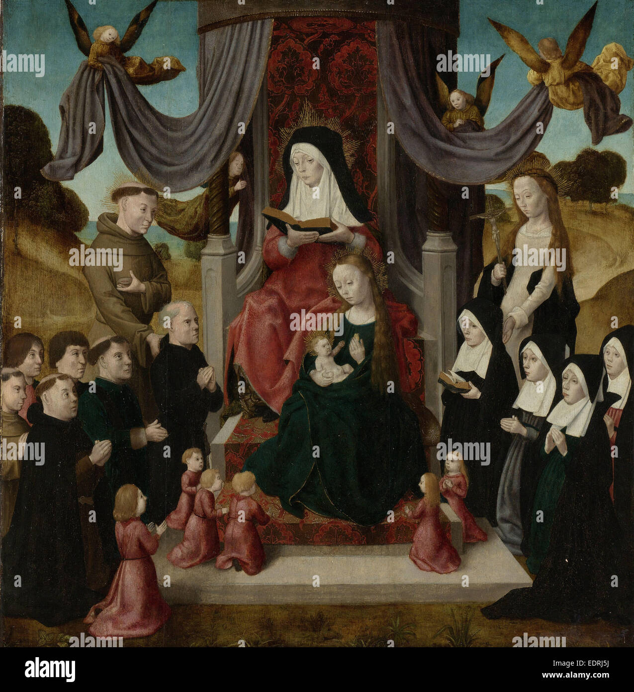 Jungfrau und Kind mit St. Anna und der Heilige Franziskus und Lidwina, mit Gebern (Anna Selbdritt), Meister der Saint John Platten Stockfoto