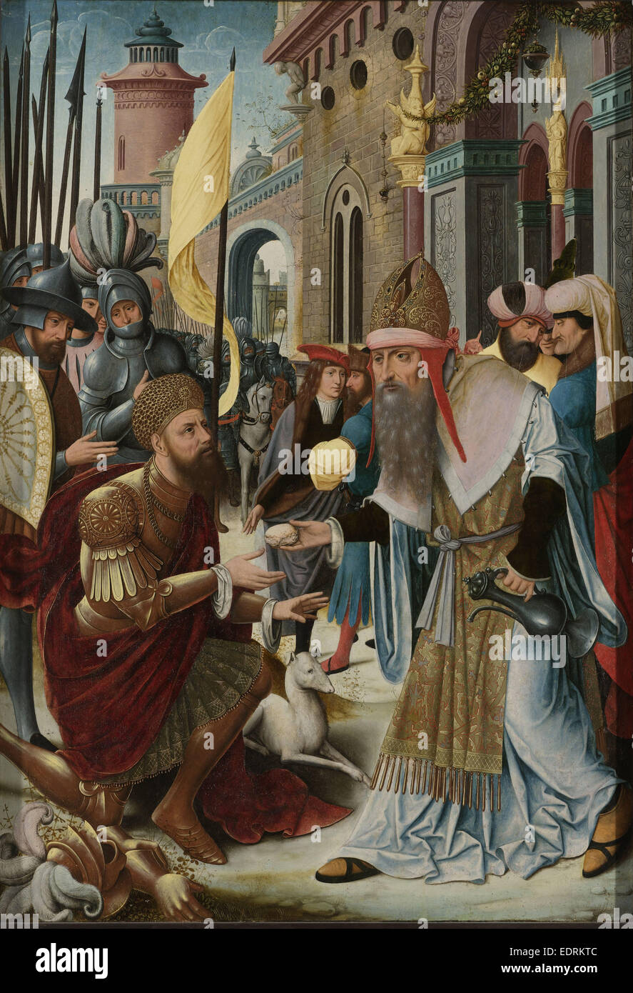 Sitzung des Abraham und Melchisedek, inneren, linken Flügel eines Triptychons, Anonymous, c. 1510 - um 1520 Stockfoto