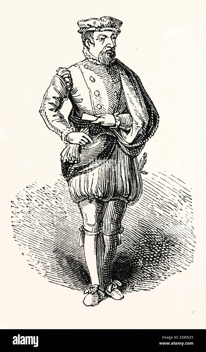 Statue von Sir Thomas Gresham, englischer Kaufmann und Finanzier, London, England, Gravur 19. Jahrhundert, Großbritannien, UK Stockfoto