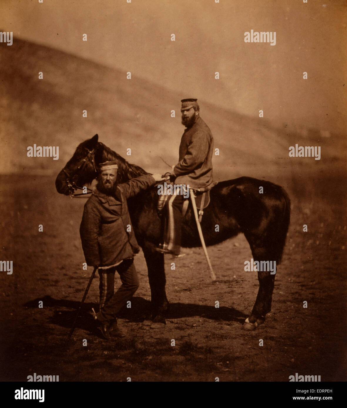 Kapitän Phillips & Leutnant Yates, 8. Husaren, Krimkrieg 1853 – 1856, Roger Fenton historischen Krieg Kampagne Foto Stockfoto