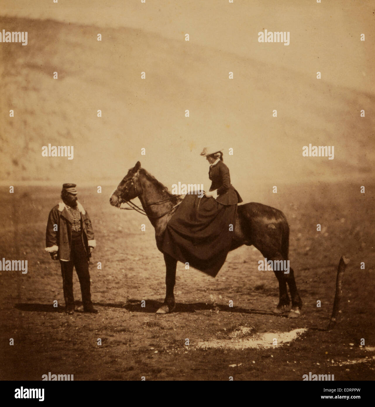 Henry Duberly Esqr., Zahlmeister, 8. Husaren & Mrs Duberly, Krimkrieg 1853 – 1856, Roger Fenton historischen Krieges Kampagne Foto Stockfoto