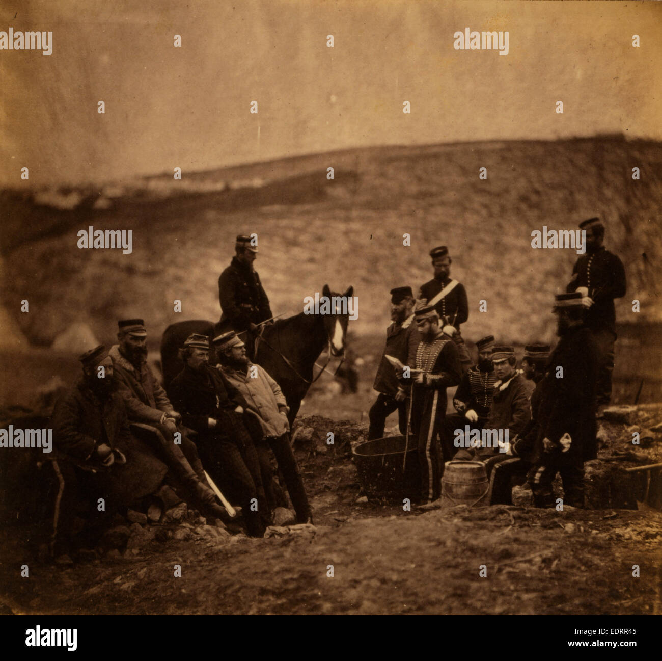 Gruppe von Offizieren, 8. Husaren, Krimkrieg, 1853-1856, Roger Fenton historischen Krieg Kampagne Foto Stockfoto