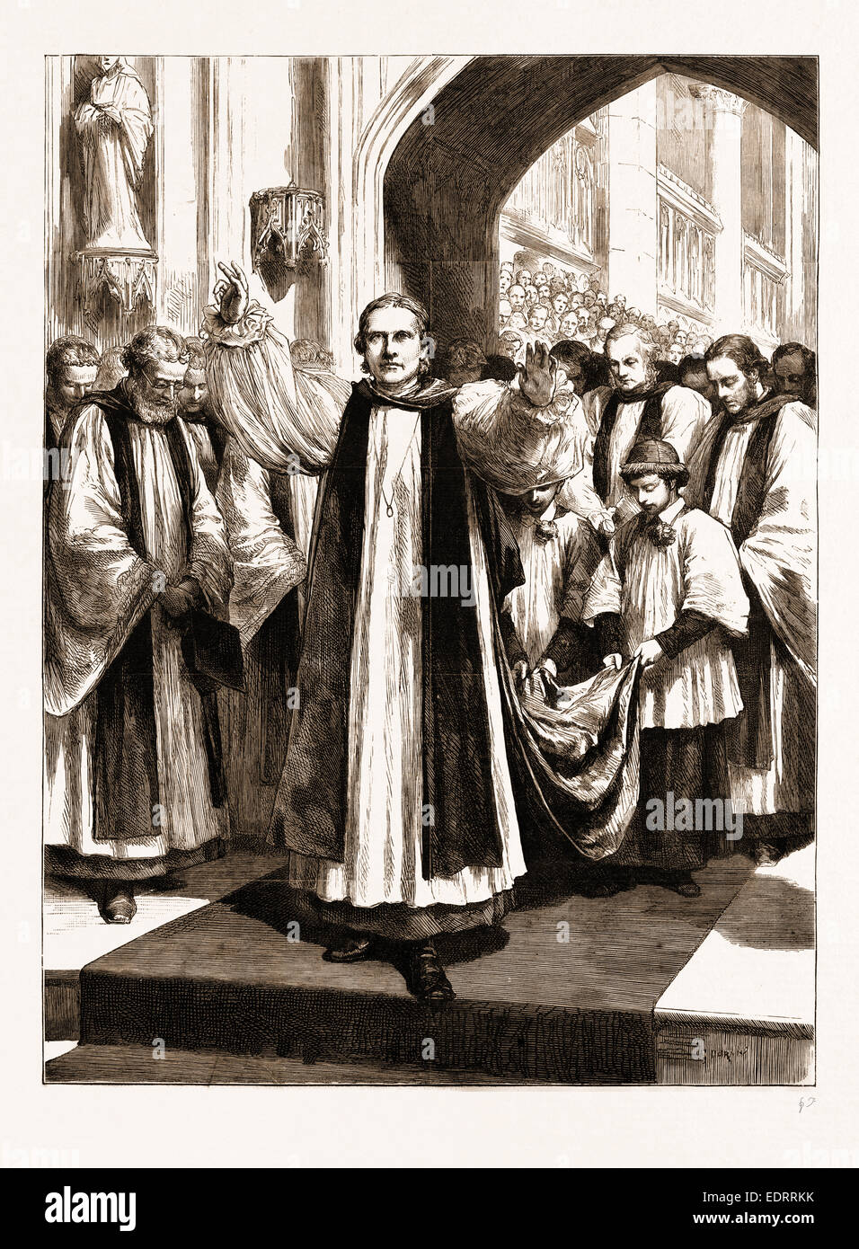 DIE INTHRONISATION DES NEUEN PRIMAS IN CANTERBURY KATHEDRALE, UK, 1883: ERZBISCHOF BENSON SPRICHT SEINEN SEGEN Stockfoto