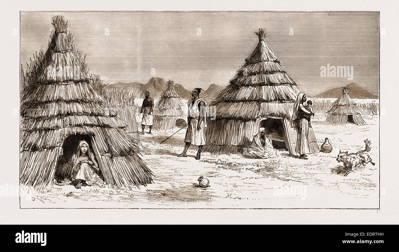 EINE ARISTOKRATISCHE ECKE IN EINEM KORDOFAN DORF, SUDAN, 1883 Stockfoto