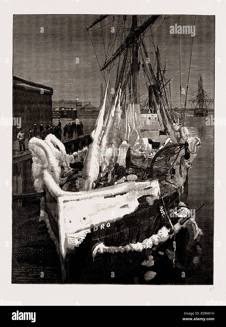 UNWETTER IN DEN ATLANTIK: DIE S.S. "PEDRO", ALS SIE DORT ANGEKOMMEN, BOSTON, 1886 Stockfoto
