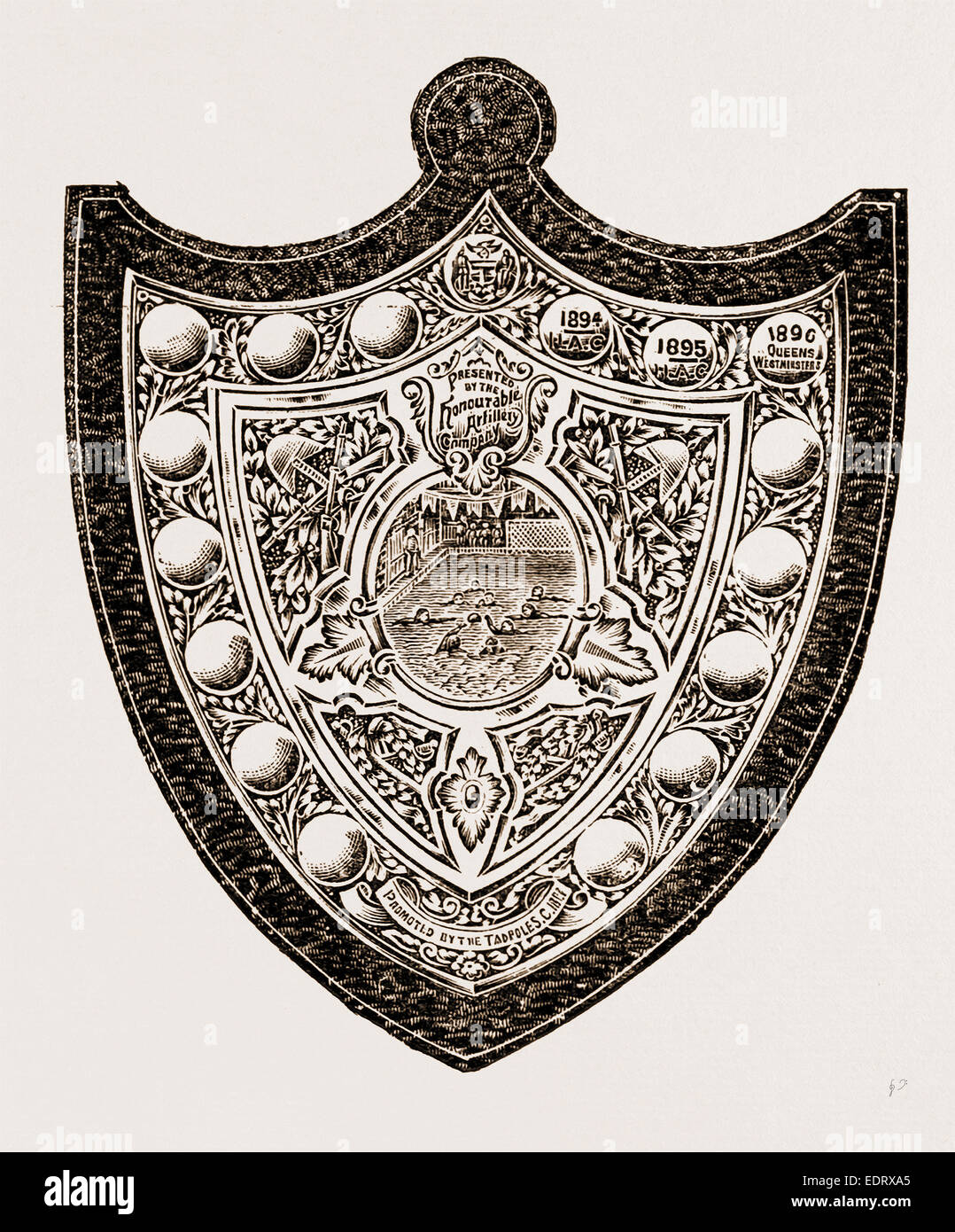 Diese zeigen, dass der Honourable Artillery haben gewann zweimal den Schild und die Königin Westminsters einmal. Das Wappen der Ehre Stockfoto