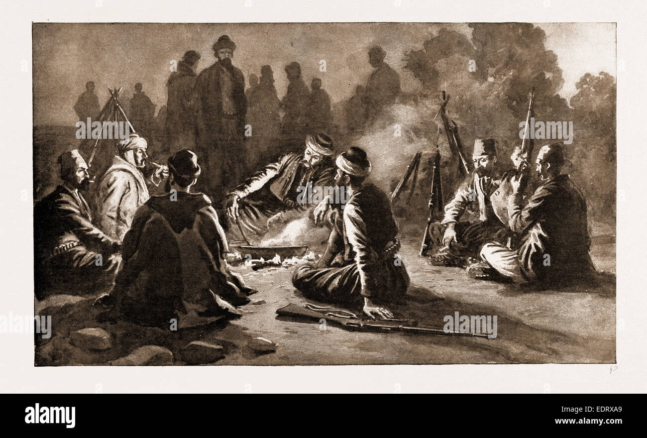 DAS erste türkische REGIMENT auf ENTER DOMOKO: Campen in der Kopf von THE PHOURKA PASS, 1897: die erste türkische Regiment Stockfoto