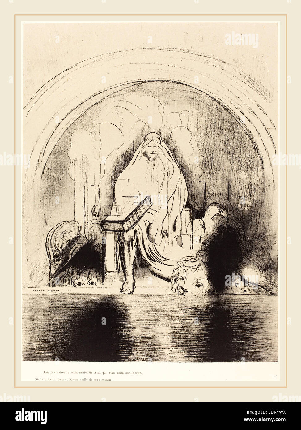 Odilon Redon (French, 1840-1916), Puis Je Vis, Dans la main Droite de Celui Quietait Assis Sur le Trone, un livre Stockfoto