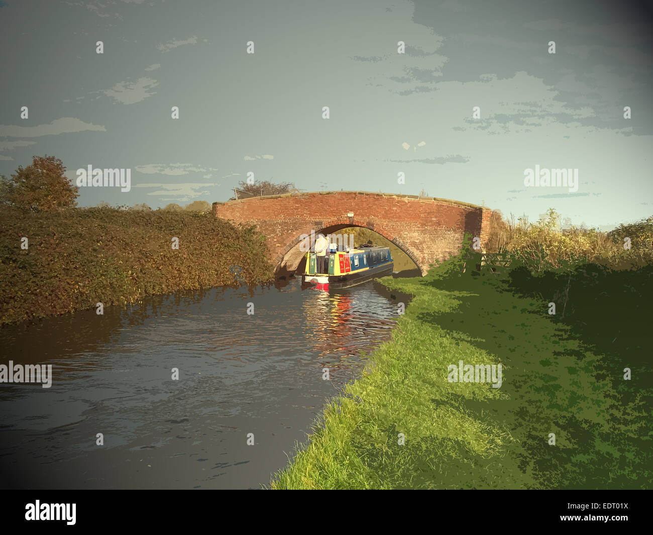 Der Trent und Mersey Kanal in der Nähe, des Schiffs gesehen hier Unterquerung des Trainers und Pferde-Brücke ist die Kunst, Tawny Pieper, UK, Stockfoto