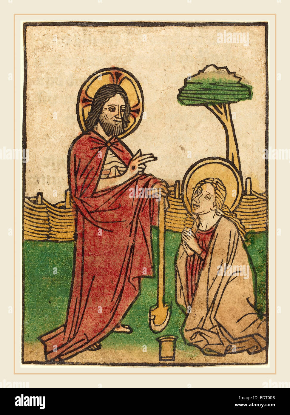 Ludwig von Ulm (Deutsch, aktive 1450-1470), Noli me Tangere, handkolorierten Holzschnitt (Blockbook Seite) Stockfoto