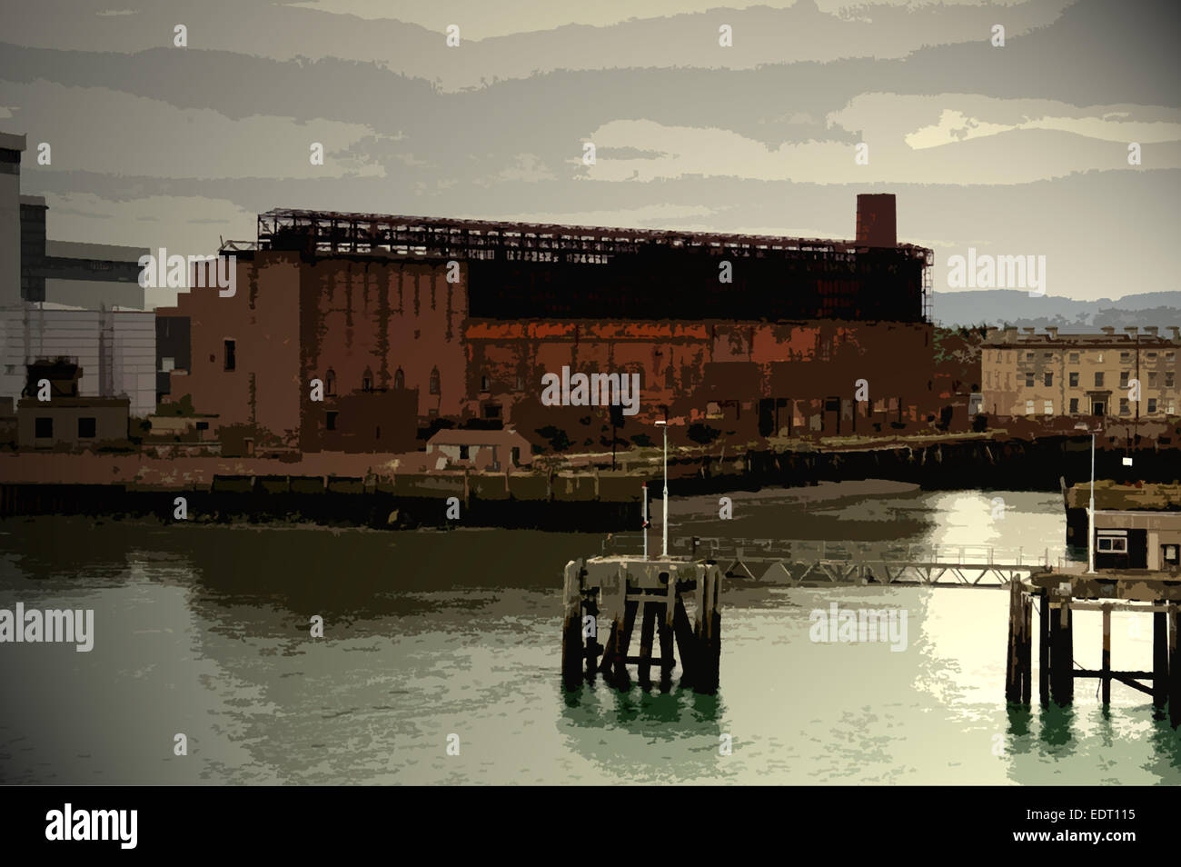 Veralteten Gebäuden, Dublin Port, in der Nähe von Sandymount, Irishtown und Ringsend, Dublin, Irland, Künstler: Francis Philips Stockfoto