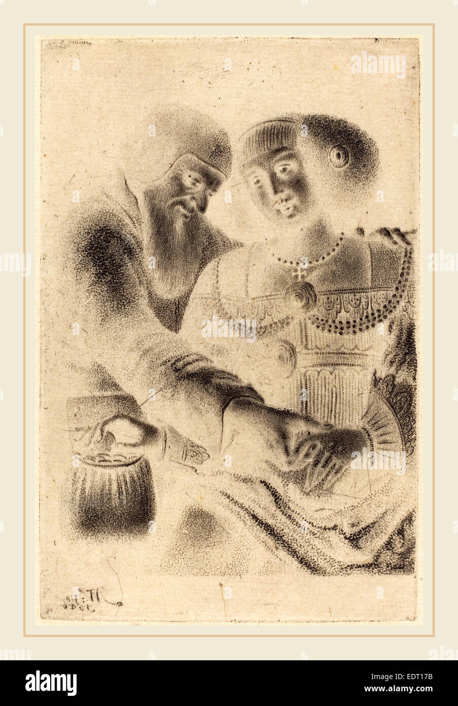 Master-NW (Deutsch, aktive 1640), Mann und Frau umarmen, stupfen Stockfoto