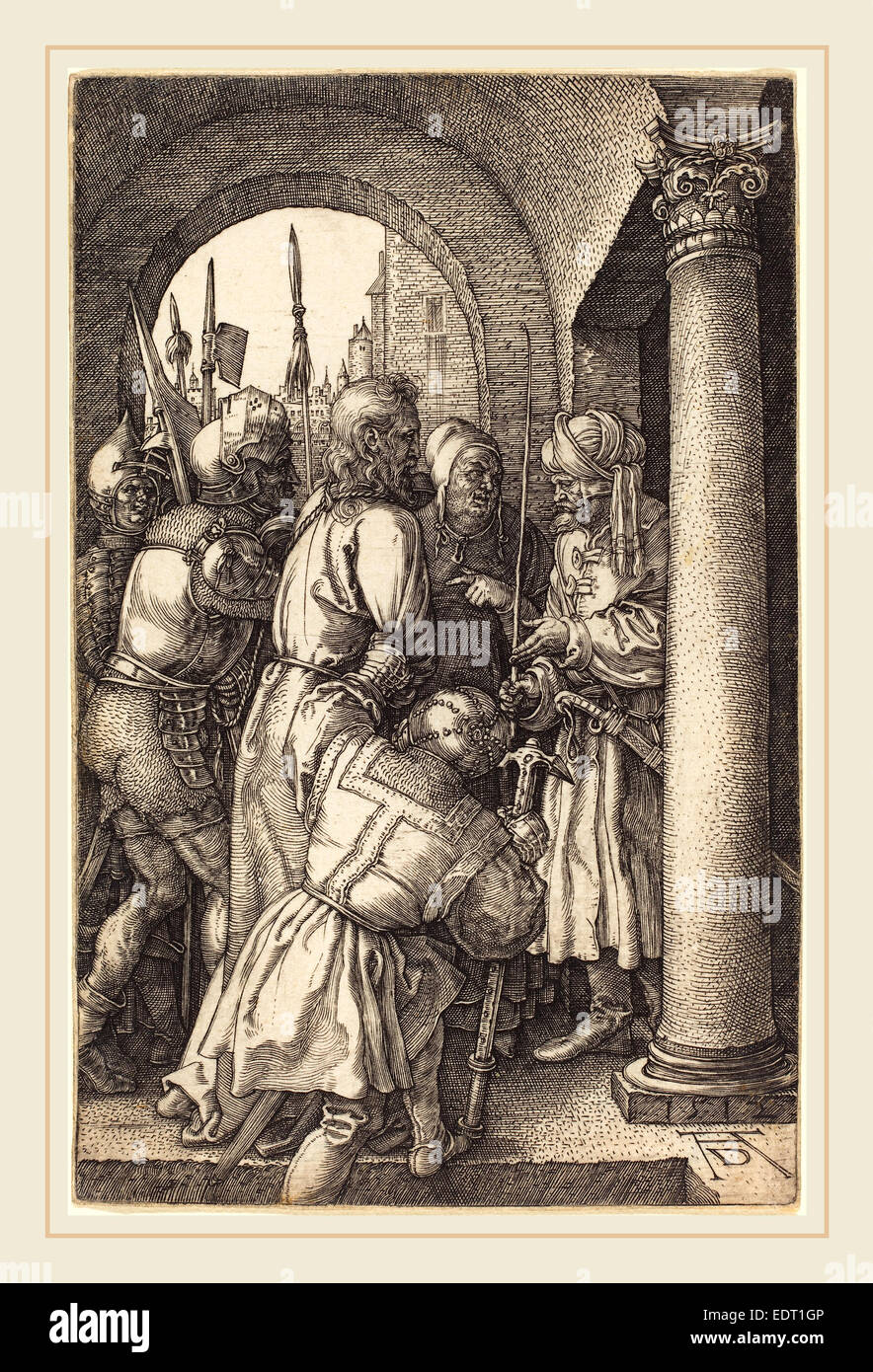 Albrecht Dürer (Deutsch, 1471-1528), Christus vor Pilatus, Gravur 1512, Stockfoto