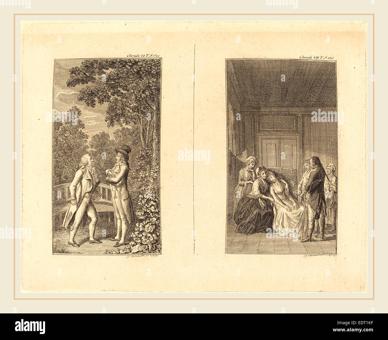 Daniel Nikolaus Chodowiecki (Deutsch, 1726-1801), Clarissa, 1796, Radierung Stockfoto