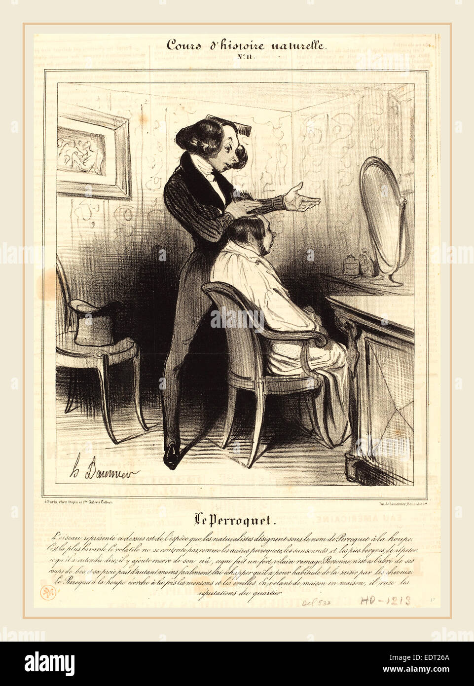 Honoré Daumier (Französisch, 1808-1879), Le Perroquet, 1838, Lithographie auf Zeitungspapier Stockfoto