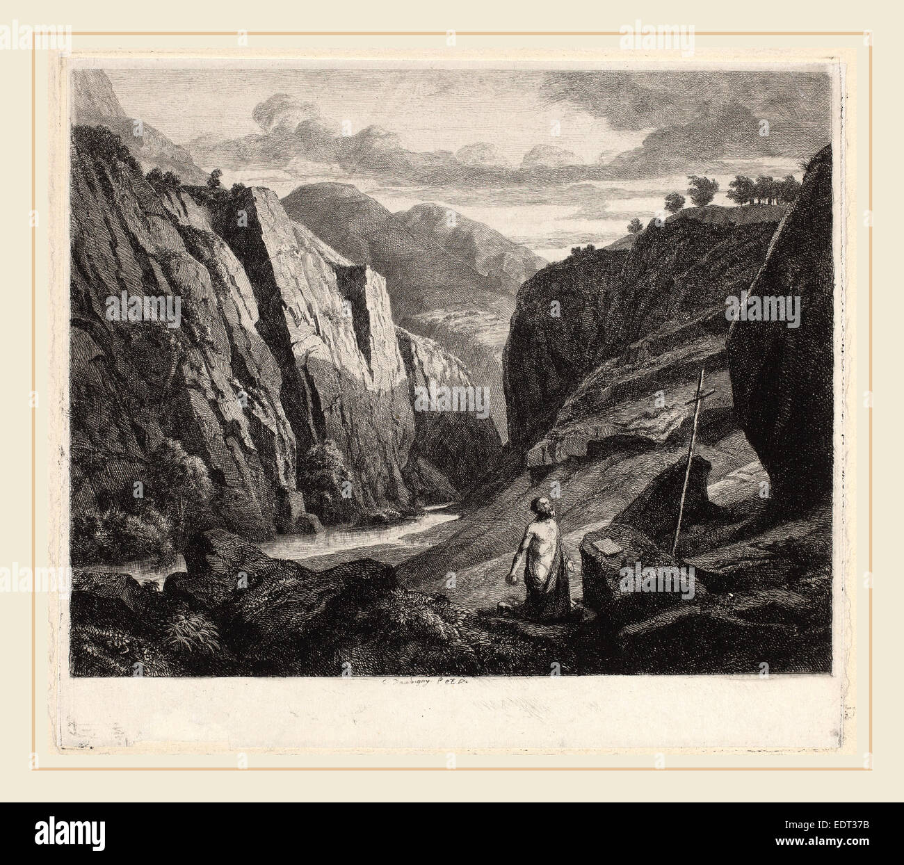 Charles-François Daubigny, Hieronymus, Französisch, 1817-1878, c.1840, Radierung Stockfoto