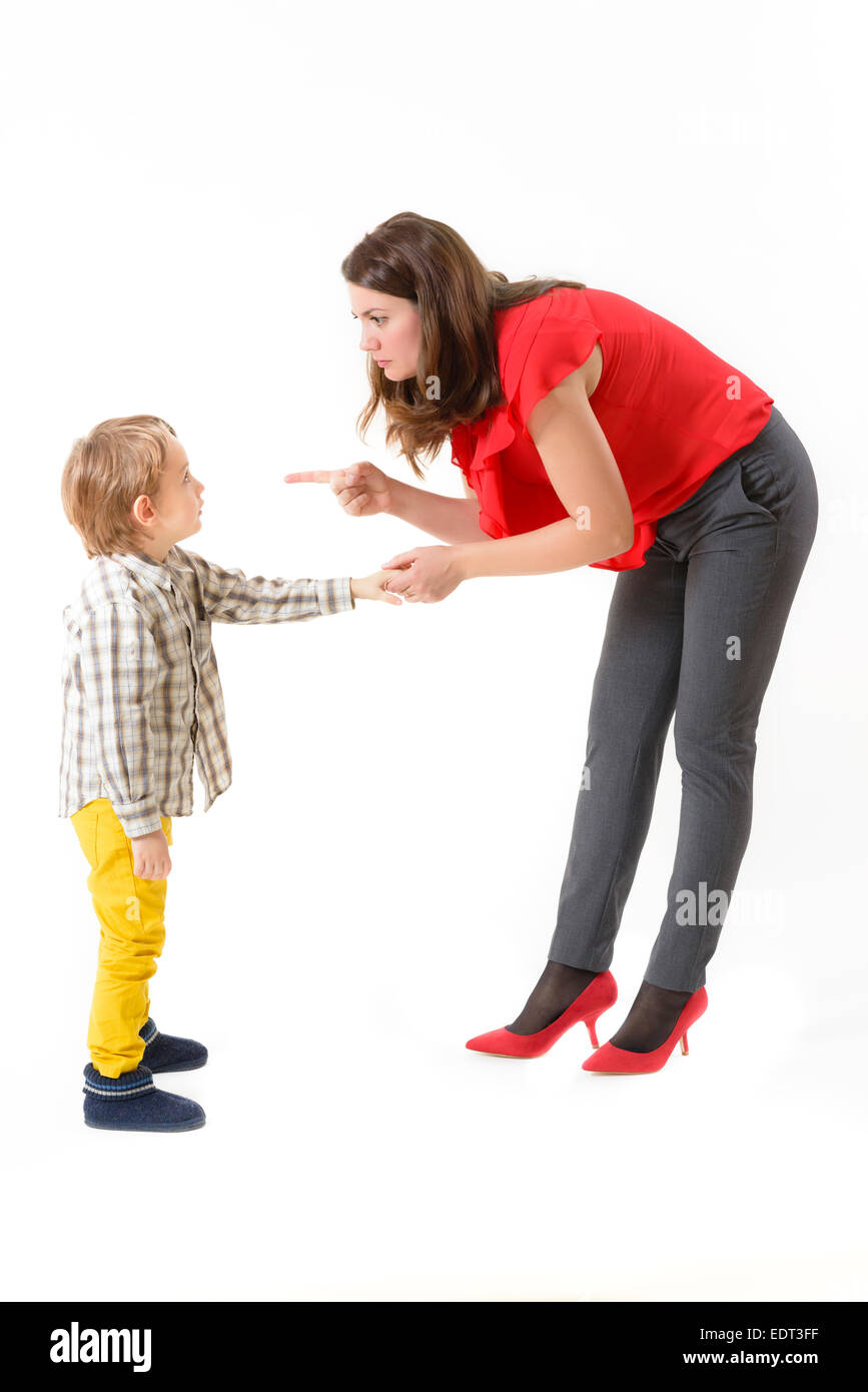 Mutter ihr Kind Disziplinierung Stockfoto