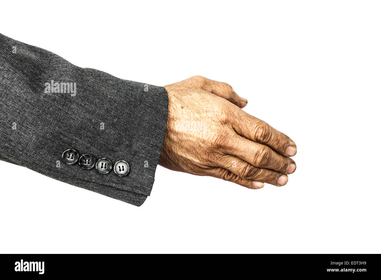 Grunge-Stil von trocken und schmutzige Hand im Alter von der alten Geschäftsmann auf weißen background(isolated) Stockfoto