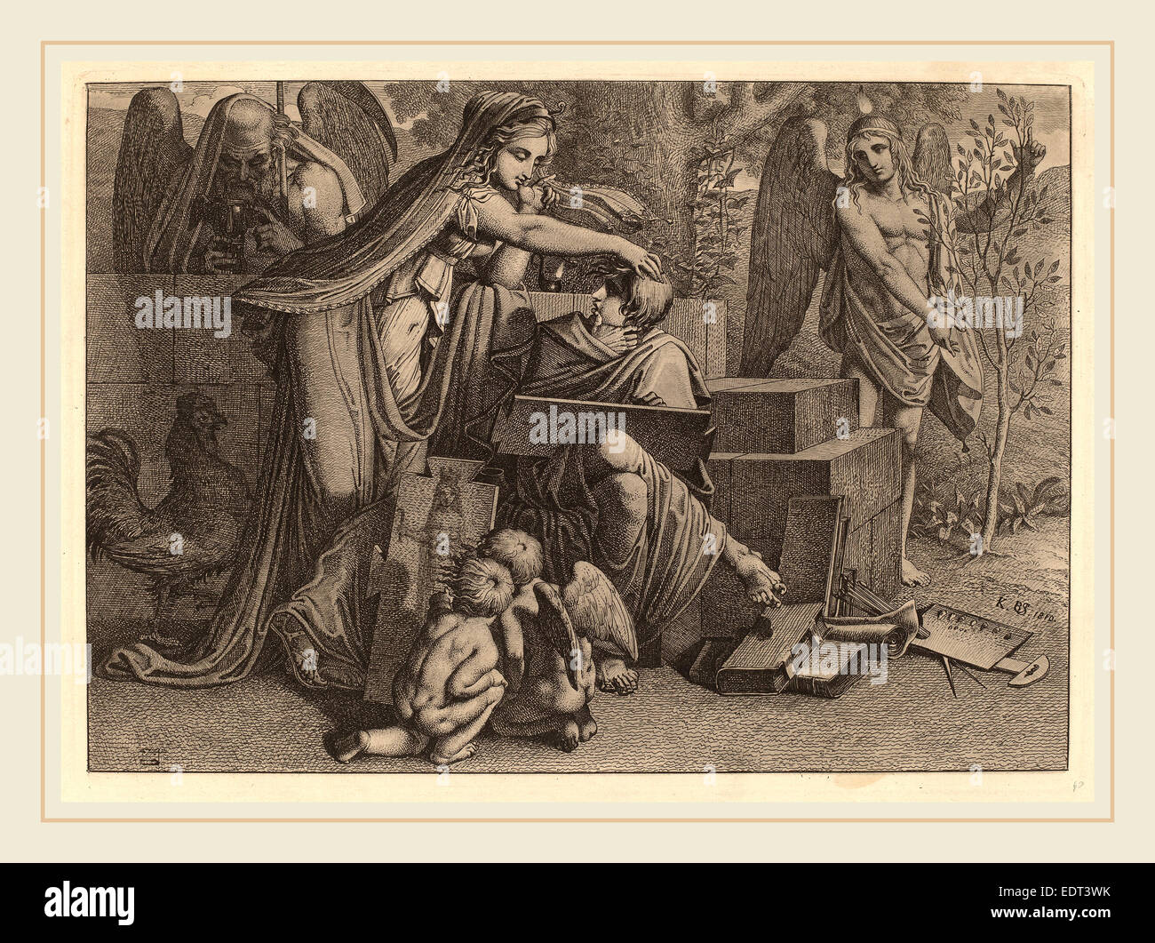 Carl Russ (Austrian, 1779-1843), jungen Mann von Genie, 1810, Kaltnadelradierung mit Aquatinta Radierung inspiriert Stockfoto