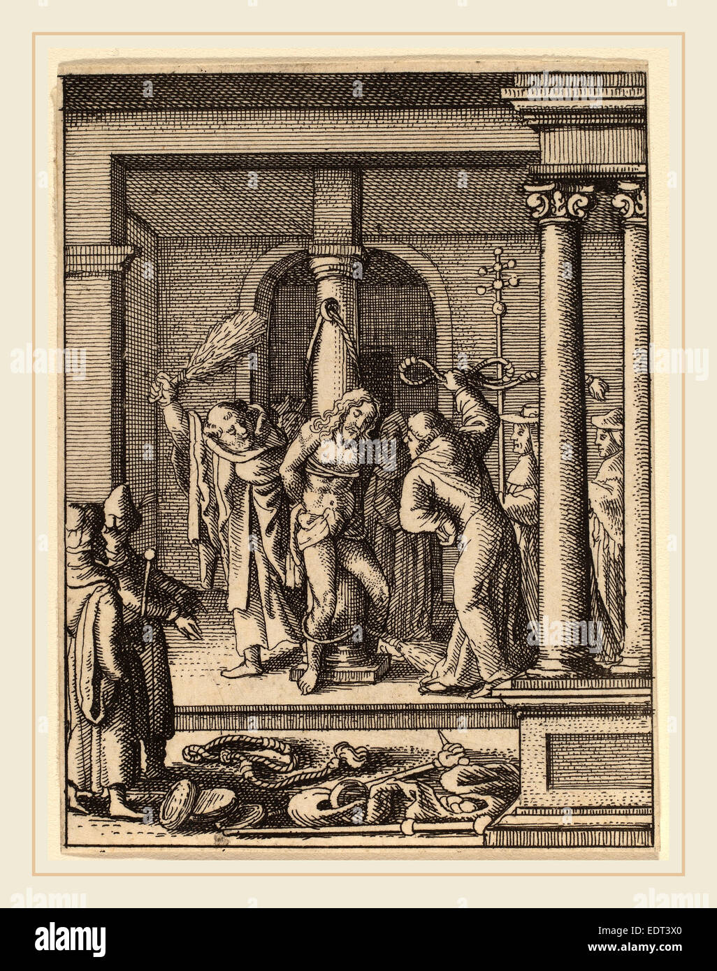 Wenzel Hollar (Böhmisch, 1607-1677), die Geißelung, Radierung Stockfoto