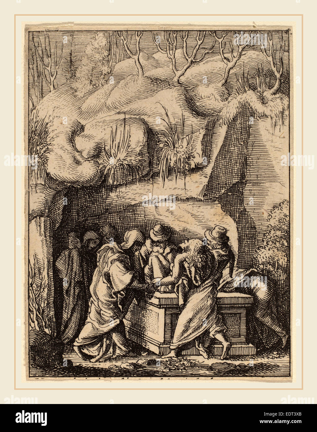 Wenzel Hollar (Böhmisch, 1607-1677), die Grablegung, Radierung Stockfoto