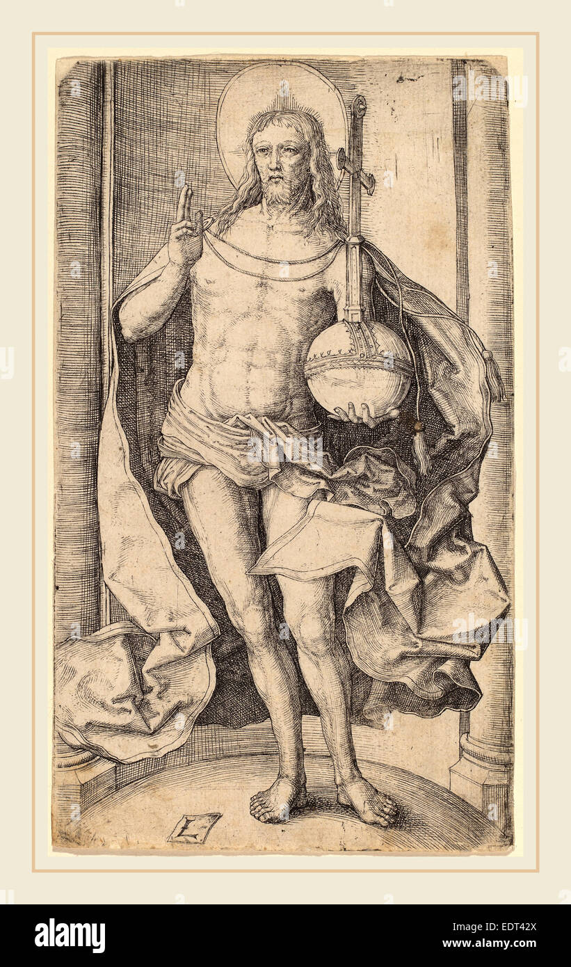 Lucas van Leyden (Niederländisch, 1489-1494-1533), der Heiland stehend mit Kugel und Kreuz in seiner linken Hand, c. 1510 Stockfoto