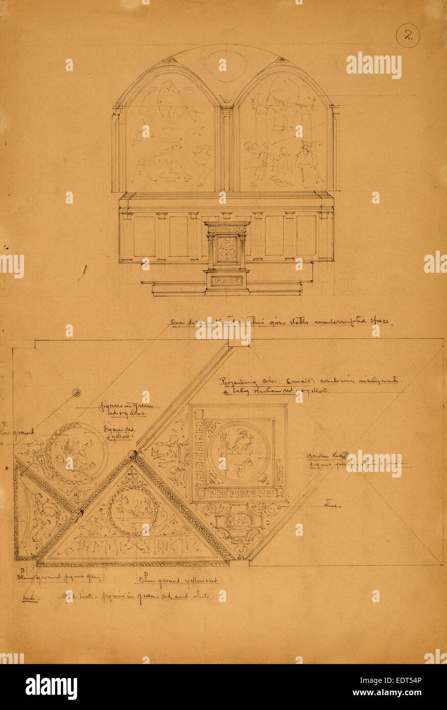 John Russell Pope, Studie für ein Altarbild und Deckenplatten, American, 1874-1937, d. 1896, Graphit Stockfoto