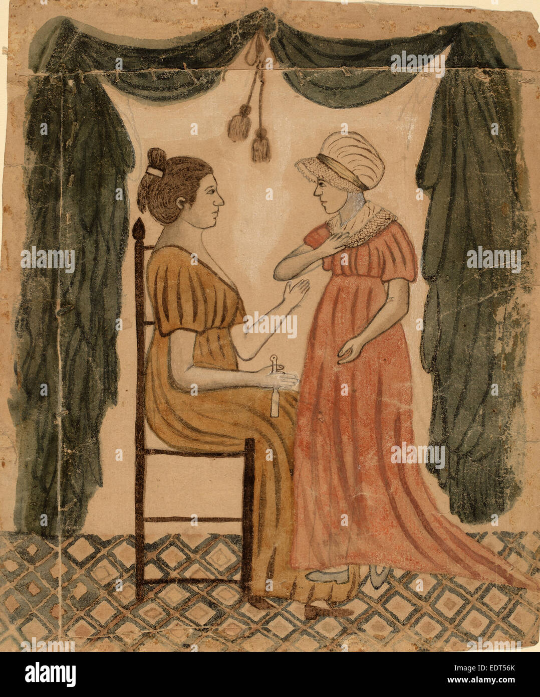 Eunice Pinney, Mutter und Tochter, amerikanisch, 1770-1849, Feder und braune Tinte und Aquarell über Graphit auf Bütten Stockfoto