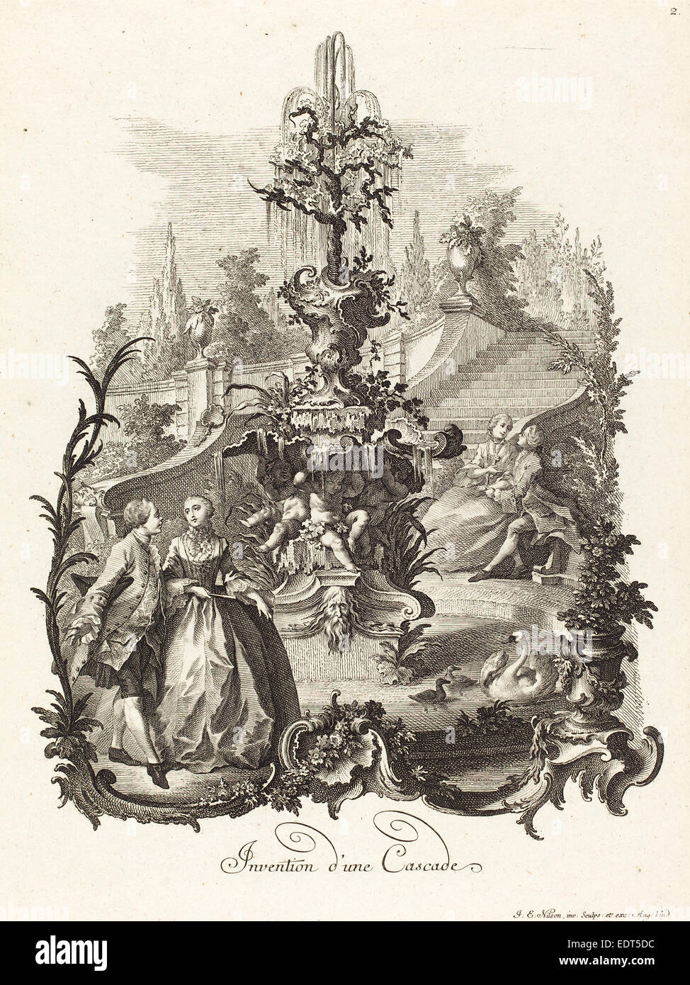 Johann Esaias Nilson (Deutsch, 1721-1788), Erfindung D ' Une Cascade  (Entwurf Für Eine Kaskade), C. 1755-1760, Ätzen Und Gravur Stockfotografie  - Alamy