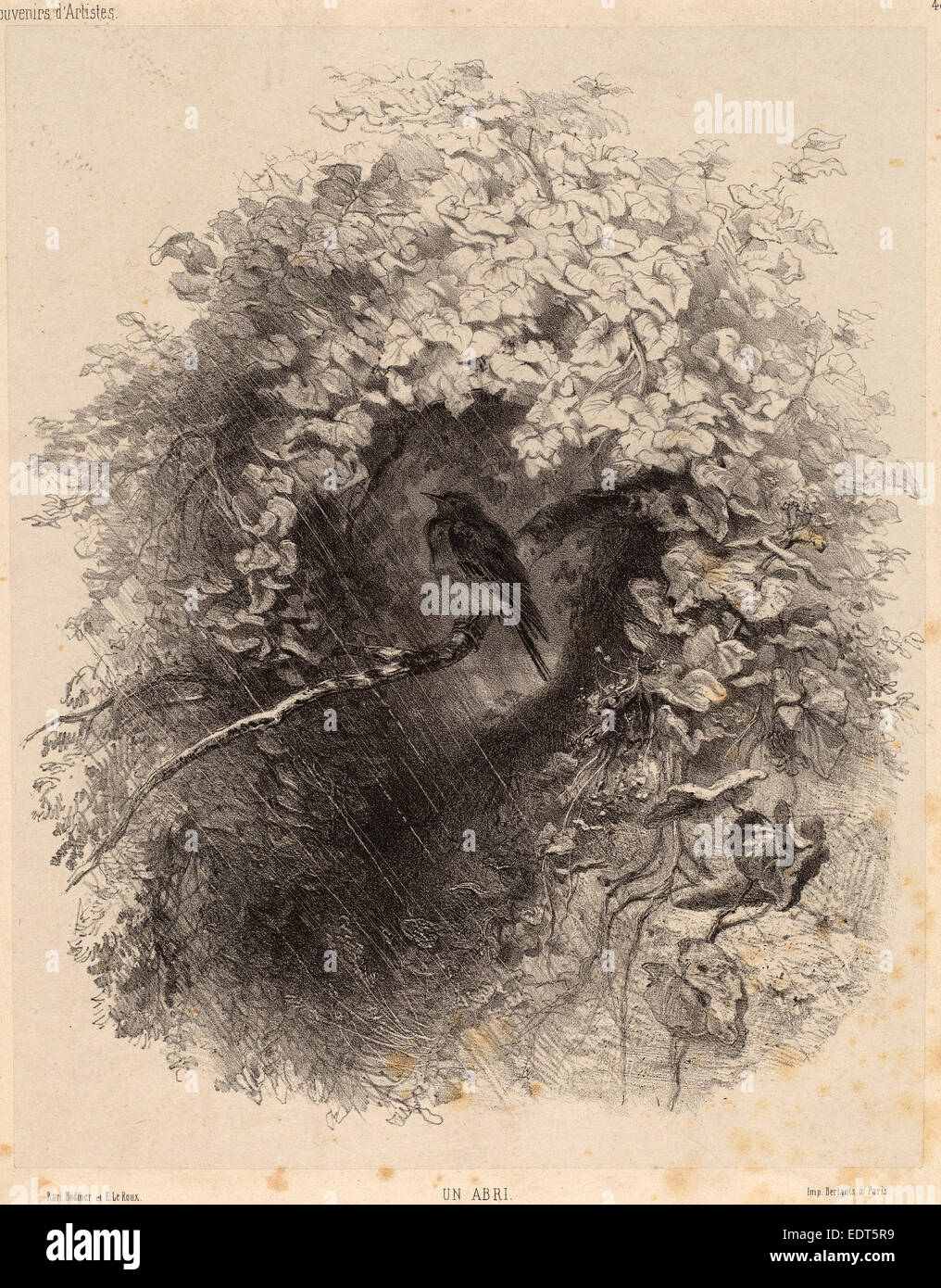 Karl Bodmer, Un Abri (A Shelter), Schweizer, 1809-1893, 1858, Lithographie in schwarz auf Chine collé Stockfoto