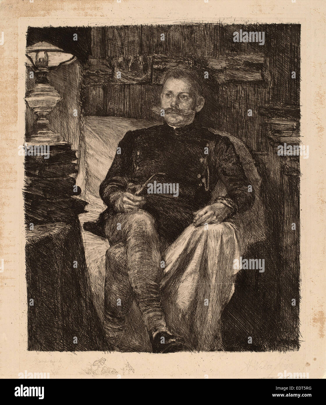 Albert Welti, wob Franz Rose in seiner Studie, schweizerisch, 1862-1912, 1893, Radierung in schwarz auf Papier Stockfoto