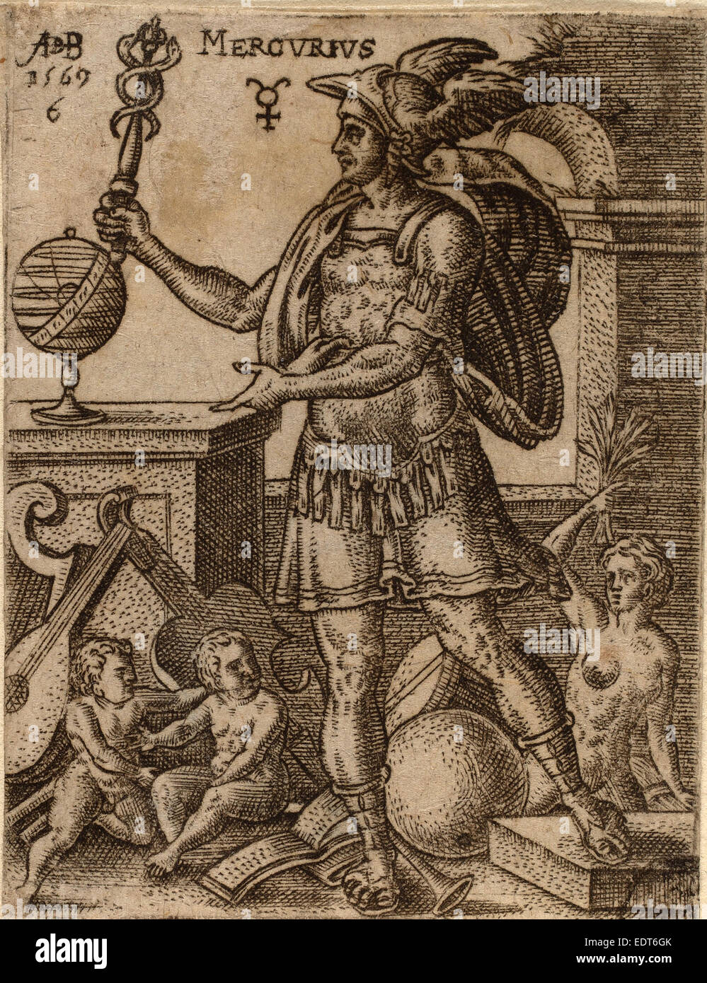 Abraham de Bruyn (Flämisch, 1540-1587), Quecksilber, 1569, Gravur Stockfoto