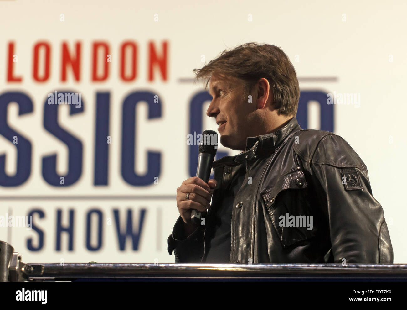 James Martin, während der Eröffnung der konstituierenden London Classic Car Show in Excel auf 08.01.2015 befragt. Stockfoto